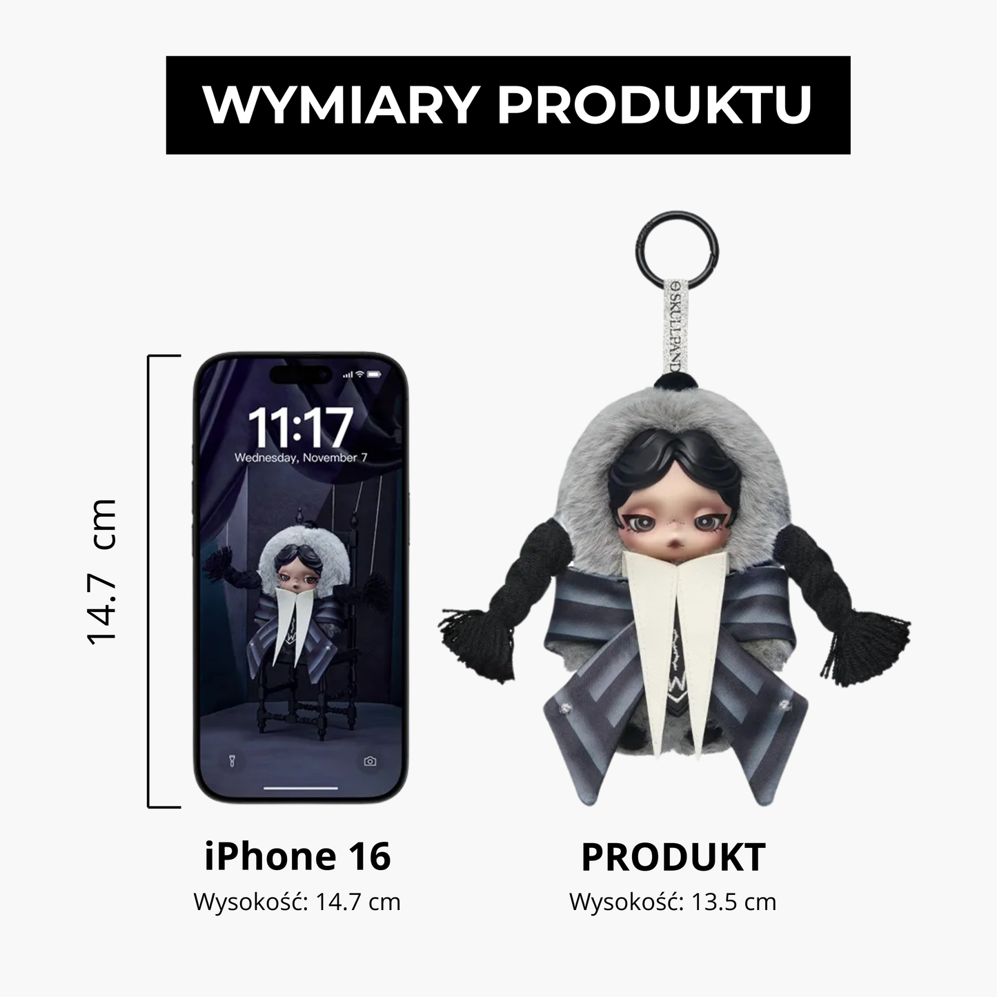 SkullPanda × Wednesday Plush (Nevermore Academy Uniform Version) | Zawieszka 13.5 cm